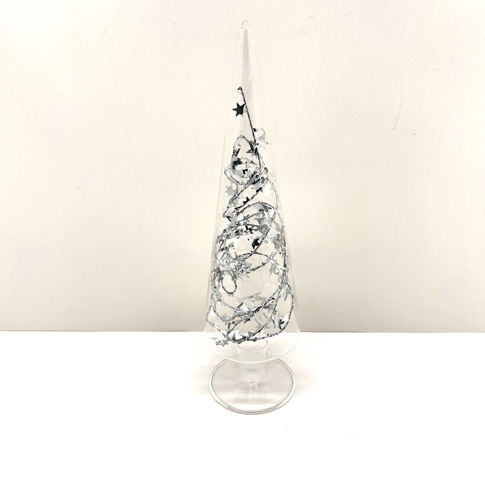 Glass Christmas Tree 10 inch Hollow Thin Glass Silver Star Garland Is Removable